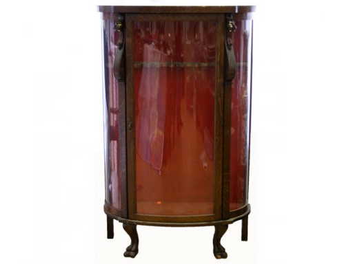 ANTIQUE EBERT GLASS BOW FRONT CURIO GUN CABINET - ANTIQUE EBERT GLASS BOW FRONT CURIO GUN CABINET