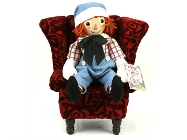 R JOHN WRIGHT RAGGEDY ANDY LIMITED EDITION DOLL: 17" Raggedy Andy™ doll, constructed entirely of custom made all wool felt with delicate coloration, leather covered button eyes, and wool yarn hair. A rotating joint at the neck, floppy arms, and in