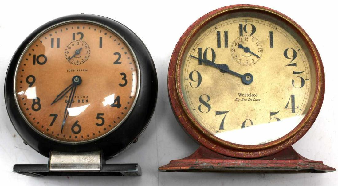 2 WESTCLOX BIG BEN ANTIQUE ALARM CLOCKS: A Lord Allen and Big Ben deluxe, both work and keep time.