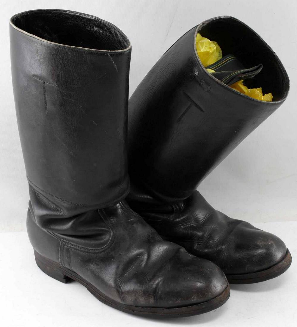 WWII GERMAN MILITARY LEATHER BOOTS BY BERSON: German military officer boots, marked Berson to bottom with illegible number. Measure 14 inches tall and 11.5 inches across bottom. Good used condition.