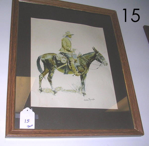 FREDERIC REMINGTON PRINT COWBOY HORSE BACK FRAMED