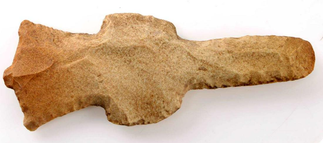 SOUTHEASTERN MISSISSIPPIAN CULTURE CEREMONIAL MACE: Nice North Florida northern Leon county found Southeastern Mississippian ceremonial mace. Measures 8.5 inches. The black coloring on reverse are natural occurring inclusion In very good condition.