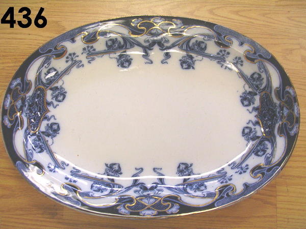 FLOW BLUE PLATTER IRIS PATTERN ROYAL STAFFORDSHIRE: VERY NICE FLOW BLUE PLATTER, 16 1/2" X 12", IRIS PATTERN, ROYAL STAFFORDSHIRE POTTERY ENGLAND. GOOD CONDITION, NORMAL WARE. A WONDERFUL ADDITION TO ANY COLLECTION.