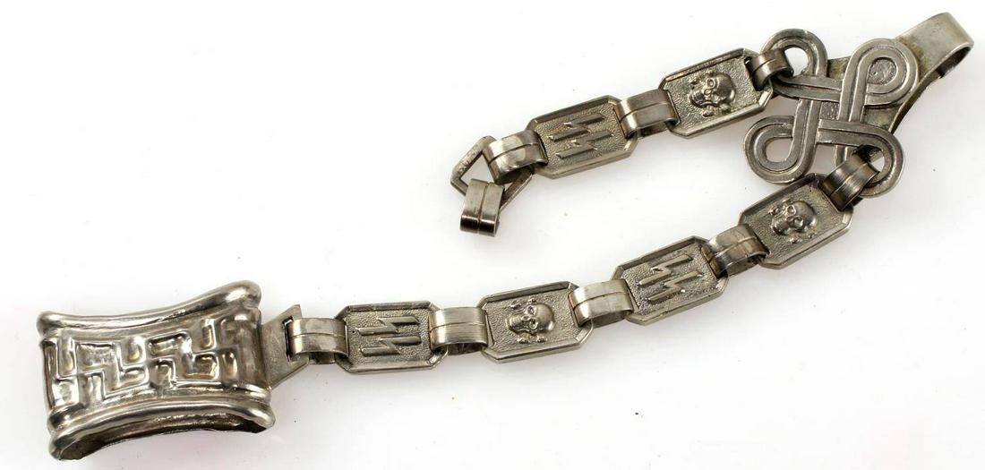 WWII GERMAN THIRD REICH REENACTORS SS DAGGER CHAIN: Reenactors German SS dagger chain. Aluminum construction with alternating double sig SS runes and Totenkopf links. In good condition.