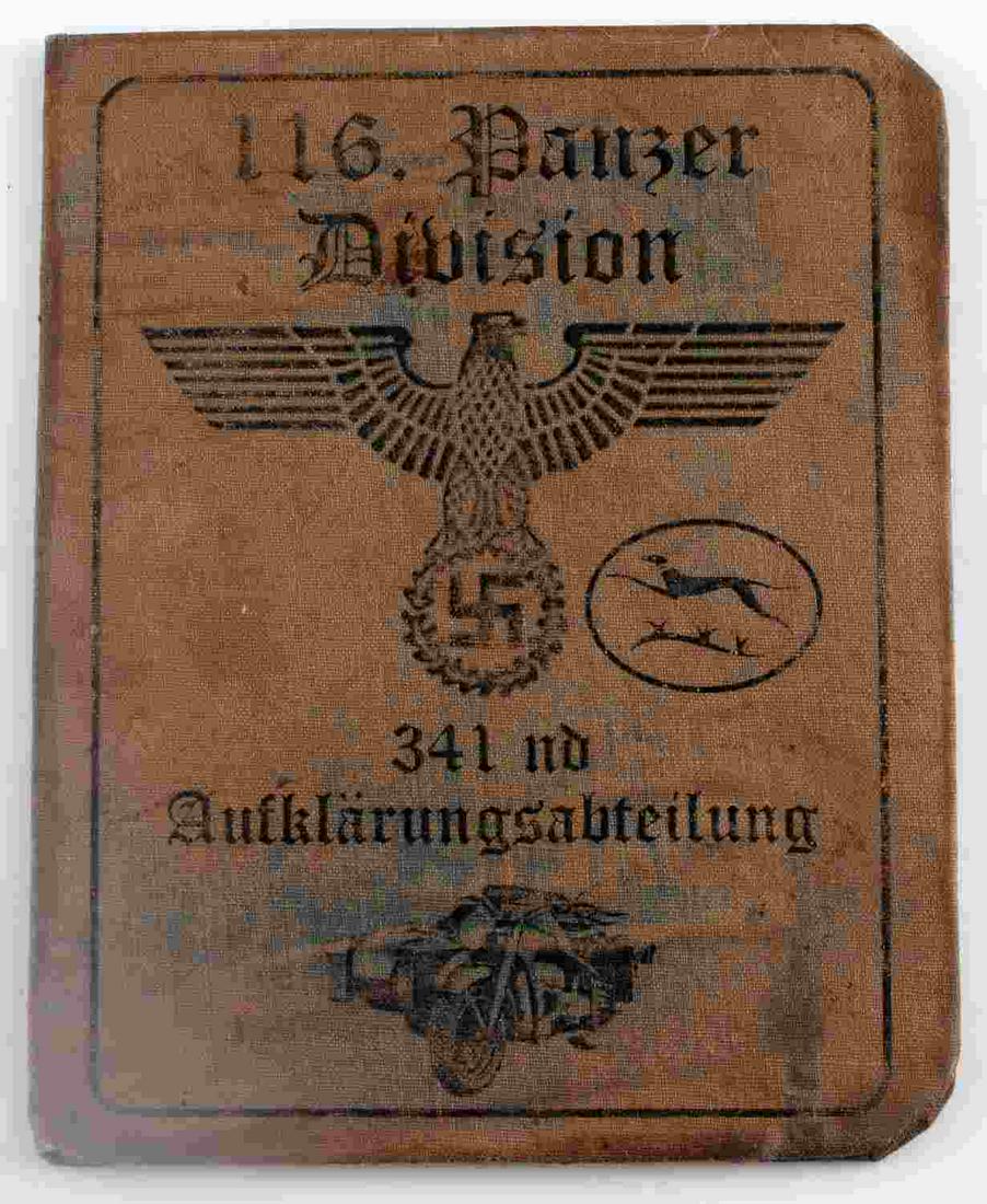 WWII GERMAN 3RD REICH BIKER AUSWEIS 116TH PANZER: Ausweis of a military biker from the 116th Panzer division. Condition - very good. Unauthenticated/sold as is. This lot has a reserve.