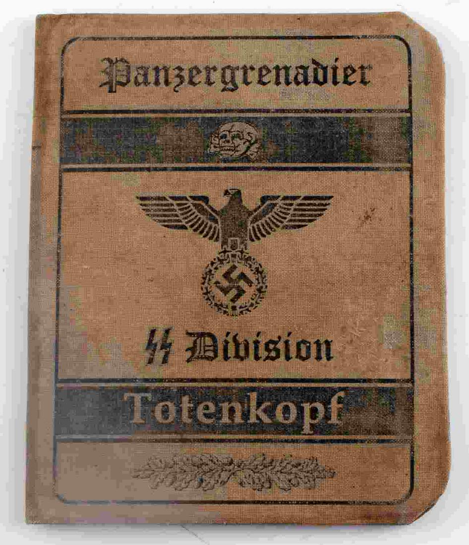 WWII GERMAN THIRD REICH WAFFEN SS OFFICER AUSWEIS: Ausweis for a Waffen SS Officer from the Panzer Division Totenkopf. Condition - very good. Unauthenticated/sold as is. This lot has a reserve.