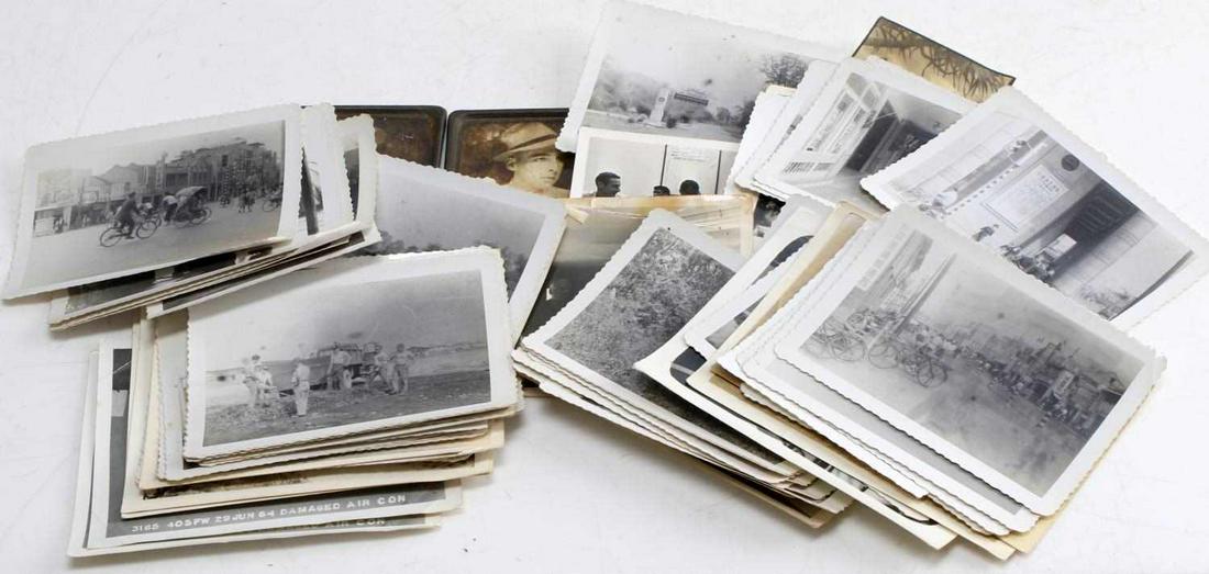 MIXED LOT OF VIETNAM PHOTOS MILITARY CIVILIAN MORE: Black and white photos measure about 4.5 X 3.25 inches. Few smaller and few larger. Photos of soldiers, landscapes including Khao Yai National Park, Thailand, city people riding bikes, buildings, coun