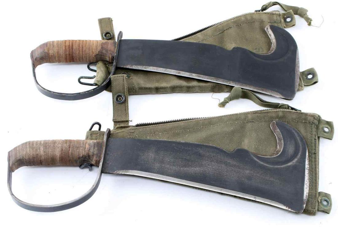 2 VIETNAM TOOL KIT TYPE IV SURVIVAL KNIFE MACHETE: Two Vietnam Type IV Frank Warren Inc. blades with original cover each very good original condition.