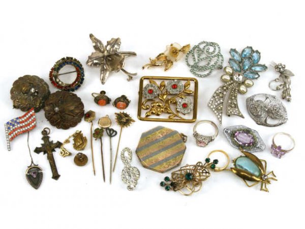 ANTIQUE PINS COSTUME JEWELRY ESTATE LOT
