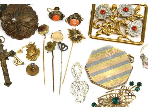 ANTIQUE PINS COSTUME JEWELRY ESTATE LOT - 9