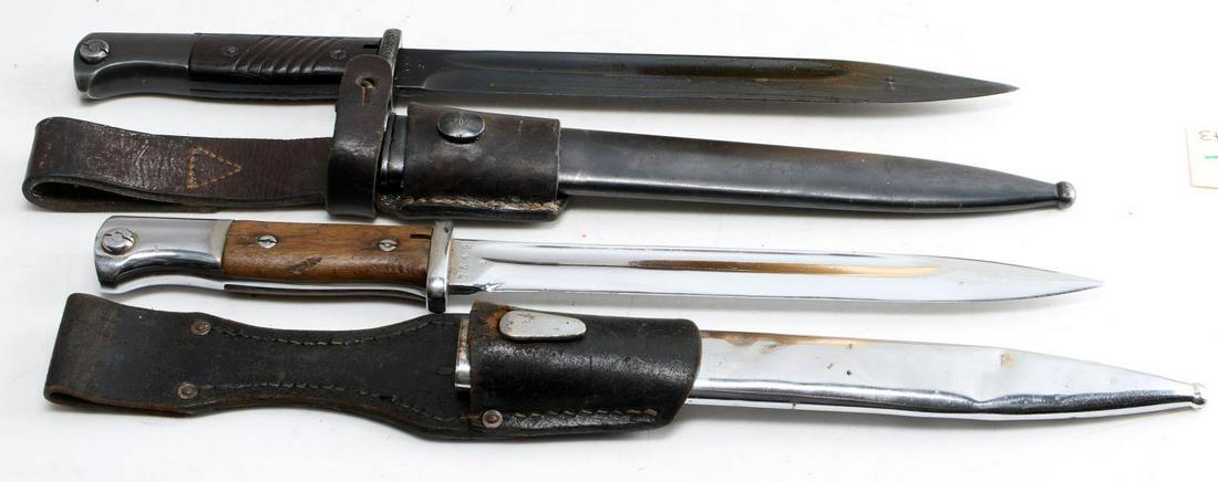 WWII GERMAN THIRD REICH MAUSER BAYONET LOT OF 2: Lot of 2 WWII German M1884/88 Mauser bayonets. Both Waffenampt marked at top of handles. 1 marked "S.178G" at its ricasso for Gebruder Heller, Marienthal Bei Schweina, Thueringen. Year:1935. The other