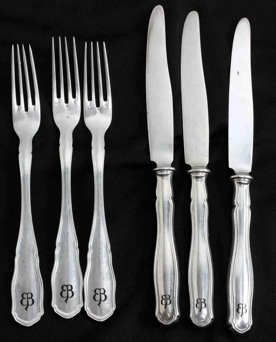 WWII GERMAN EVA BRAUN MONOGRAM SILVER TABLEWARE: Lot includes 3 forks and 3 spoons from the personal collection of Eva Braun. Each monogrammed and marked 800 silver. 6 pieces in total. In very good condition overall. Unauthenticated; sold as is._Thi