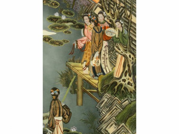 TWO ORIENTAL REVERSE PAINTED WINDOW PANES - 3