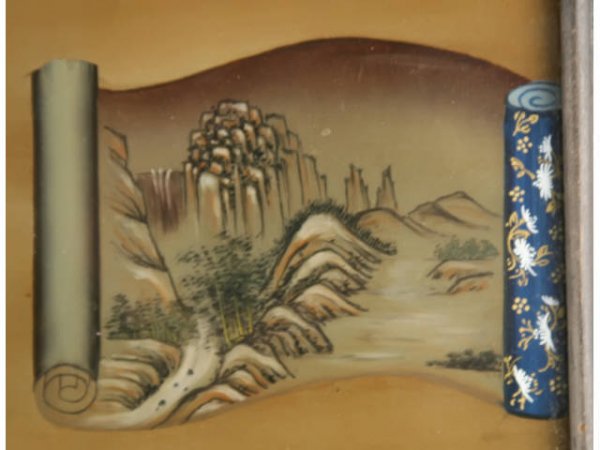 TWO ORIENTAL REVERSE PAINTED WINDOW PANES - 5
