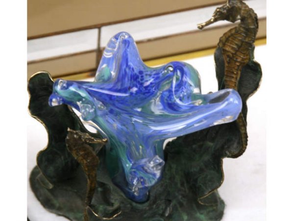 BRASS SEAHORSE & GLASS SCULPTURE - 3