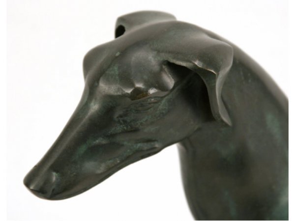 ANTIQUE BRONZE GREYHOUND LAYING DOWN - 2