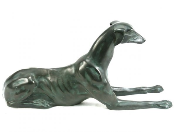 ANTIQUE BRONZE GREYHOUND LAYING DOWN - 3