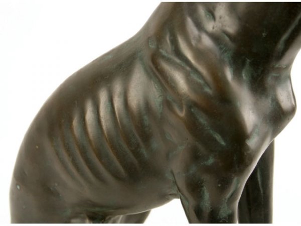 ANTIQUE BRONZE GREYHOUND SEATED - 3