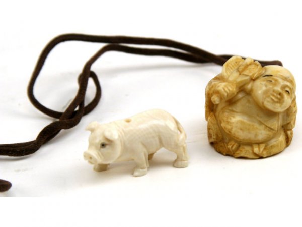 ANTIQUE IVORY KATABORI NETSUKE COLLECTION SIGNED - 3