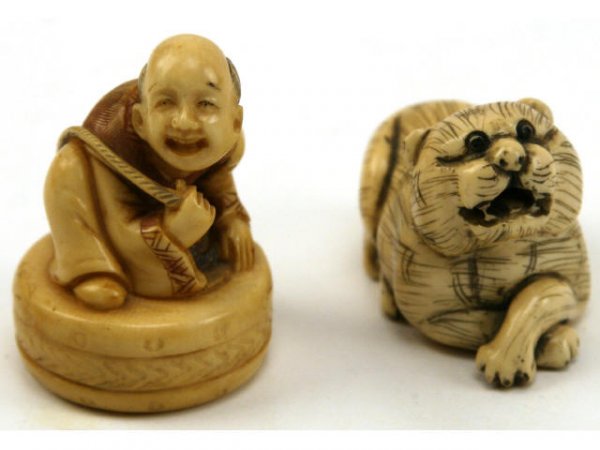 ANTIQUE IVORY KATABORI NETSUKE COLLECTION SIGNED - 4