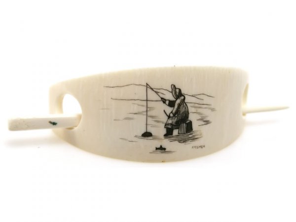 SCRIMSHAW HAIR PIECE BEAR CARVING - 2