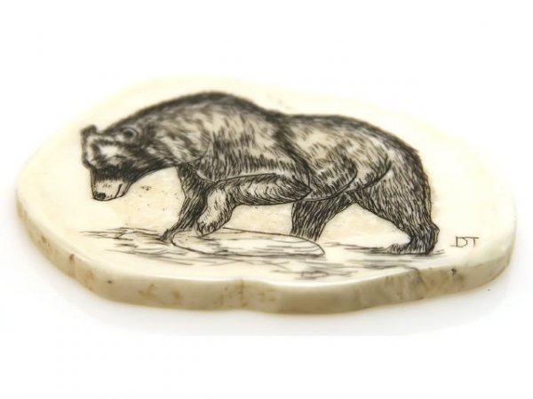 SCRIMSHAW HAIR PIECE BEAR CARVING - 4