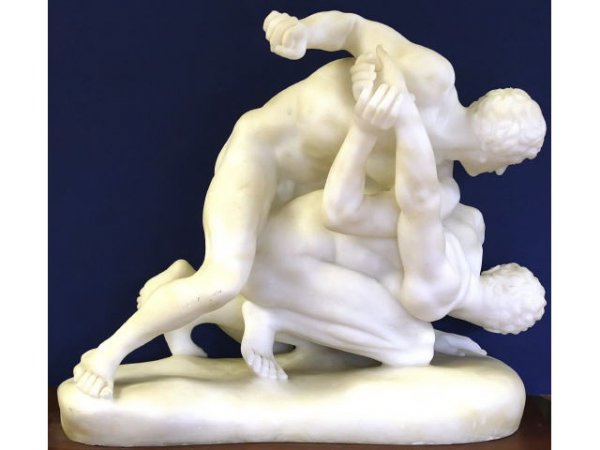 CARRARA MARBLE STATUE OLYMPIC WRESTLER