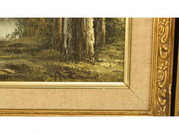 TWO OIL ON CANVAS LANDSCAPE SCENES GOLD FRAMES - 2
