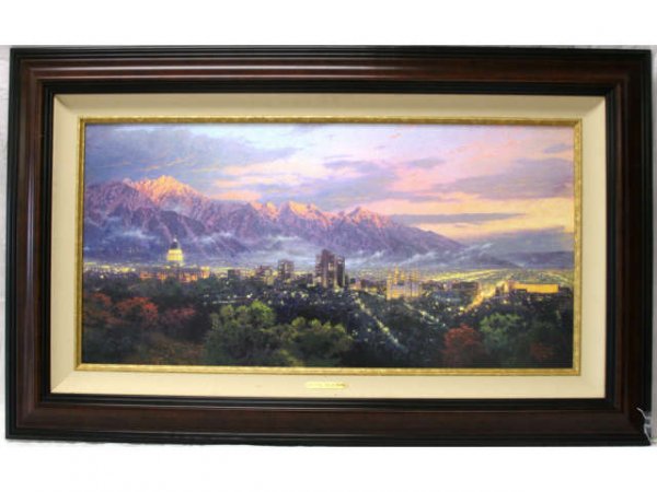 THOMAS KINKADE SALT LAKE, CITY OF LIGHTS OIL PRINT