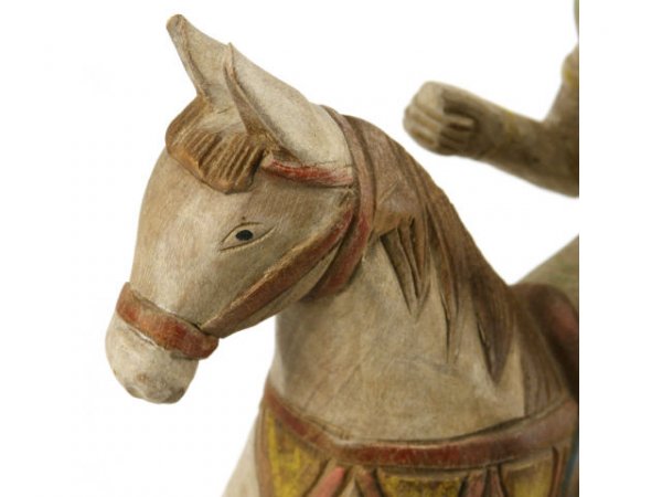 ORIENTAL CARVED WOOD FIGURE ON HORSE - 3