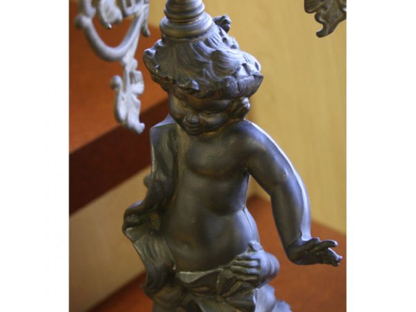 ANTIQUE AESTHETIC FIGURE CHERUB OIL LAMP LUSTRES - 3