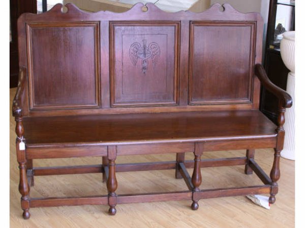 ANTIQUE MEDICAL OFFICE CADUCEUS WAITING RM BENCH