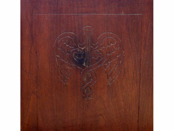 ANTIQUE MEDICAL OFFICE CADUCEUS WAITING RM BENCH - 2