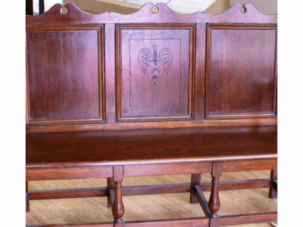 ANTIQUE MEDICAL OFFICE CADUCEUS WAITING RM BENCH - 4