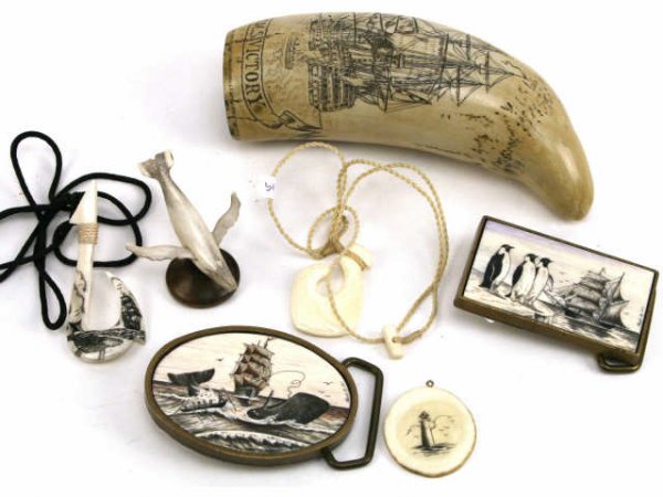 SCHOONER THEME BONE OR TOOTH CARVINGS SCRIMSHAW