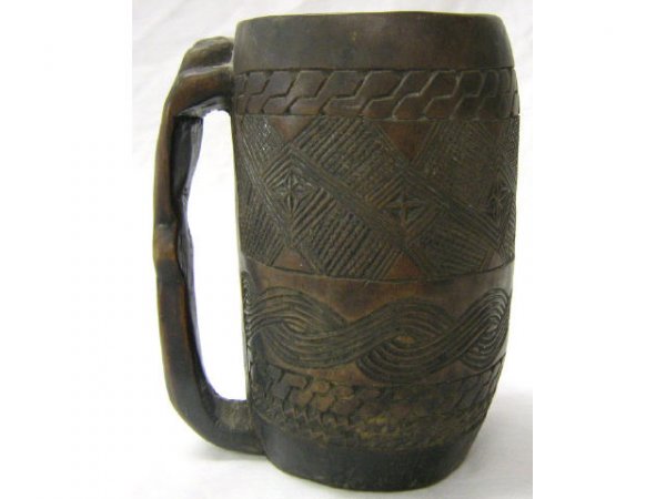 BAKUBA TRIBE ZAIRE CARVED WOODEN MUG - 2