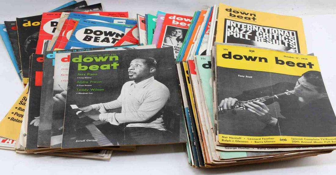 68 ISSUES 4-1956 TO 3-1964 OF DOWN BEAT MAGAZINE: All original magazines in that time period, very good legible condition.
