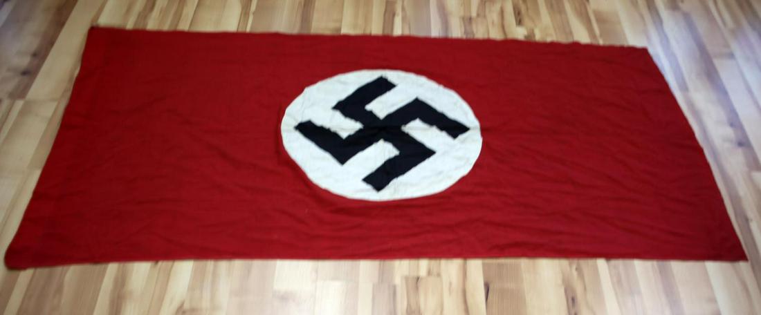 WWII GERMAN THIRD REICH PARTY FLAG 71 X 36 INCHES: Very good original multi piece party flag, some light staining to roundel otherwise very good.