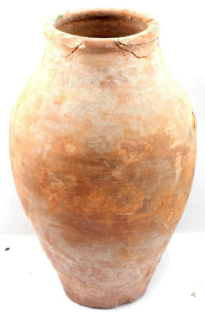 ROMAN RECOVERED AEGEAN SEA OLIVE OIL JAR JUG: Recovered in Greece in the 1970's genuine ancient Roman Greco jars. Lip has some chipping. Stands 16 inches tall.