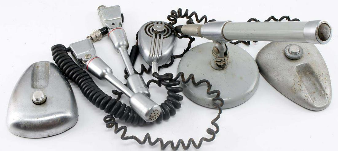 ASSORTED LOT VINTAGE COLLINS DYNAMIC MICROPHONES: Lot includes FOUR (4) microphones: ONE (1) Model SM-2 with stand, ONE (1) CB-style Model MM-1, ONE (1) Model SM-1 with stand, and ONE (1) Turner Model S95D with stand. Some wear and pitting present. S