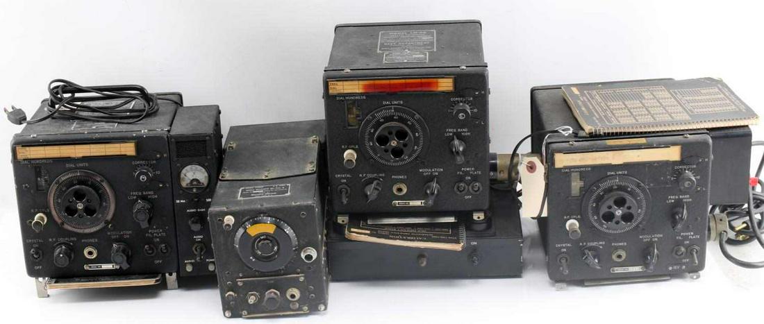 WWII ERA BC 221 SIGNAL CORPS FREQUENCY METER LOT: Lot includes 3 WWII era BC-221 US Navy and signal corps frequency meters and 1 US Army Western Electric radio receiver. 2 Include calibration guides. Models: LM-12, LM-13, LM-20, and BC-454-B. Appear 