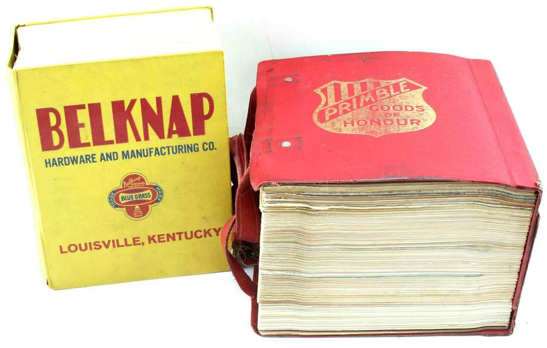 LOT OF 2 BELKNAP HARDWARE SALES ORDER CATALOUGUE: First book cover reads "Belknap Hardware and Manufacturing Co. Louisville, Kentucky." It is catalog no. 121 published August 1961. Cover has some marking and is slightly split on the front but is othe