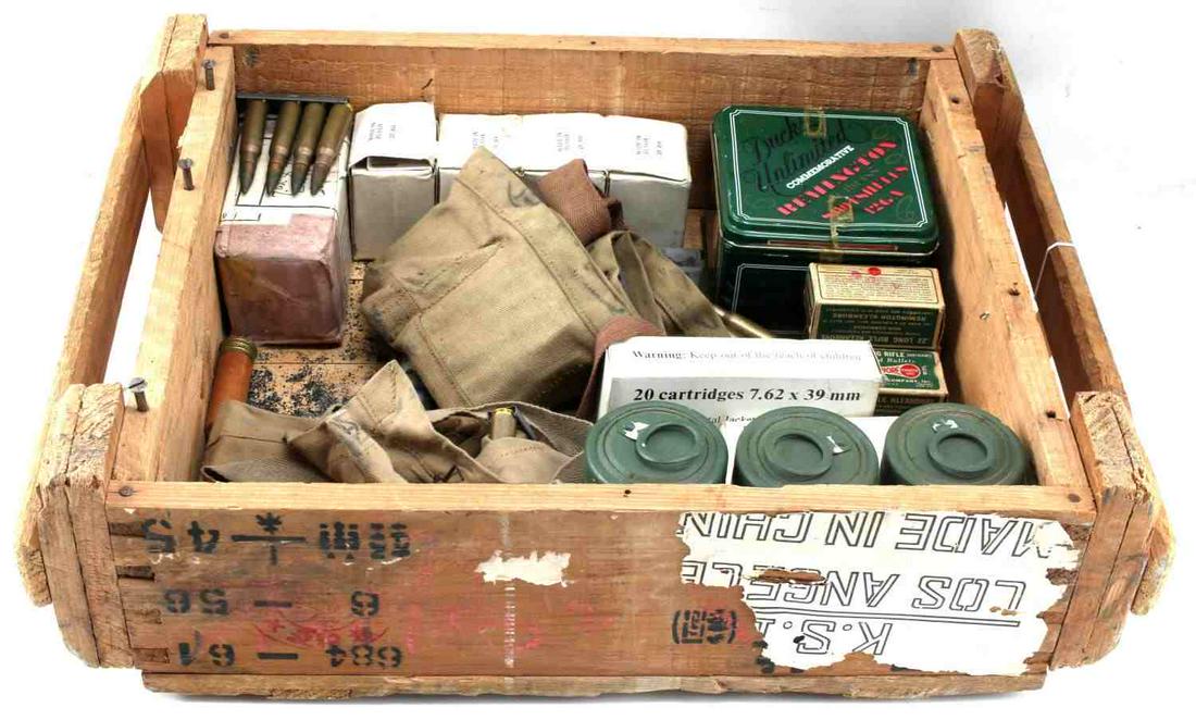 LOT OF SHOTGUN AND RIFLE AMMUNTION SMOKE GRENADES: Lot of over 400 rounds of shotgun and rifle ammunition with 3 East German smoke grenades. 2 white, 1 black smoke grenades. 7.62x39mm, .308 WIN, 7.62x51mm, commemorative Remington Ducks Unlimited 12GA 