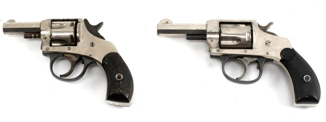 H&R 1905 & H&R YOUNG AMERICA BULL DOG .32 REVOLVER: 2 revolvers with nickel finish, good bores, bakelite grips, clear markings, some wear, overall good condition. Requires FFL or C&R for transfer. Cannot ship internationally. Caliber: .32 Serial #: 174