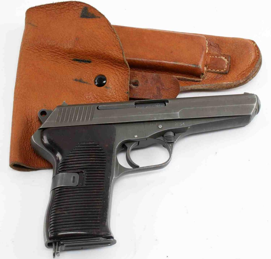 CZECH CZ52 SEMI AUTO PISTOL 7.62 X 25 TOKAREV: Matt grey steel, grooved bakelite grips, serial number and 'rid' marked to left side frame, serial no. to top rib, Czech and proof marks to right side, serial number to right side barrel. Barrel measu