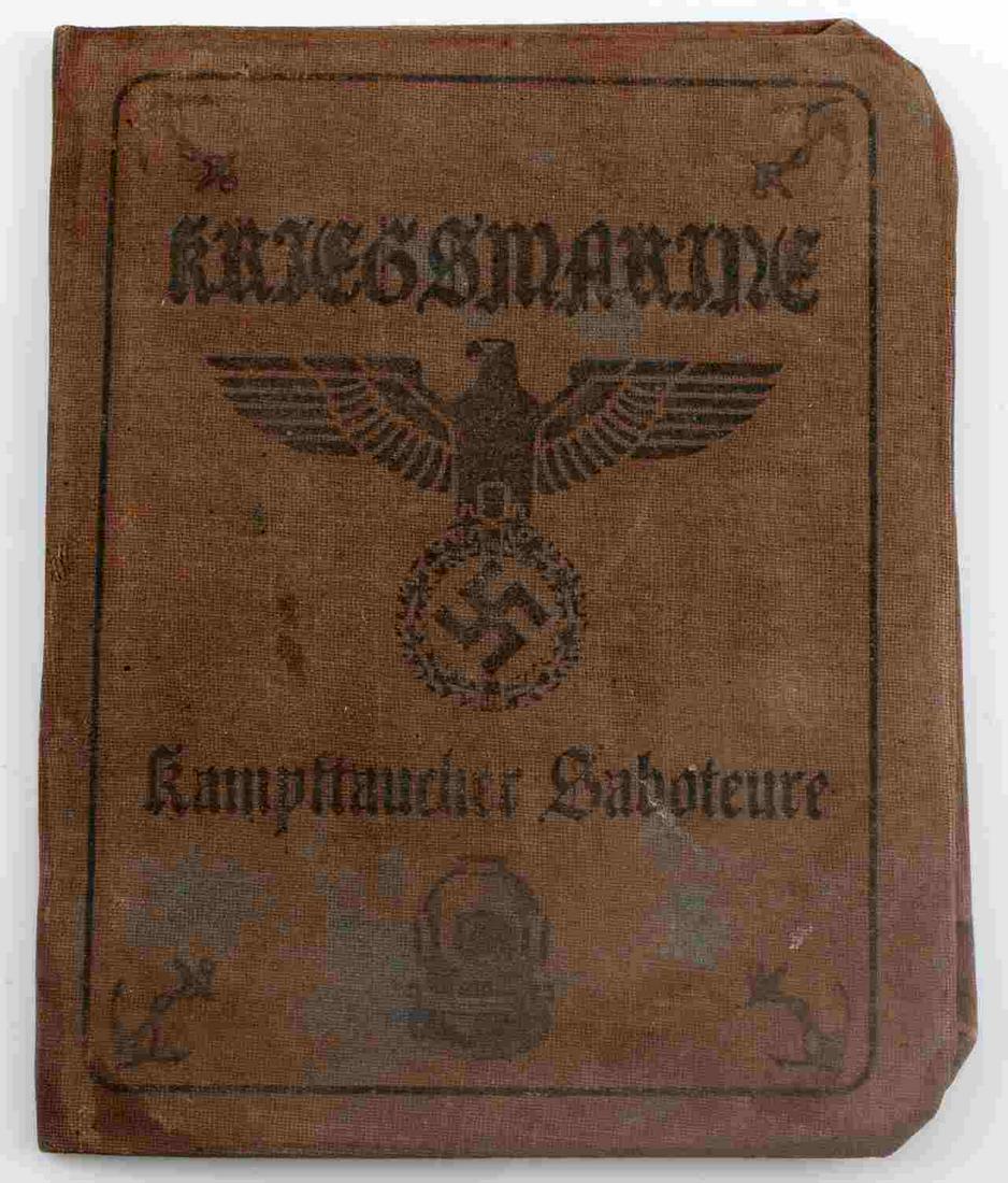 WWII GERMAN KRIEGSMARINE DIVER AUSWEIS ID CARD: Some wear, especially to cover. Stamped and signed with photo. Unauthenticated. Sold "as is". This lot has a reserve.