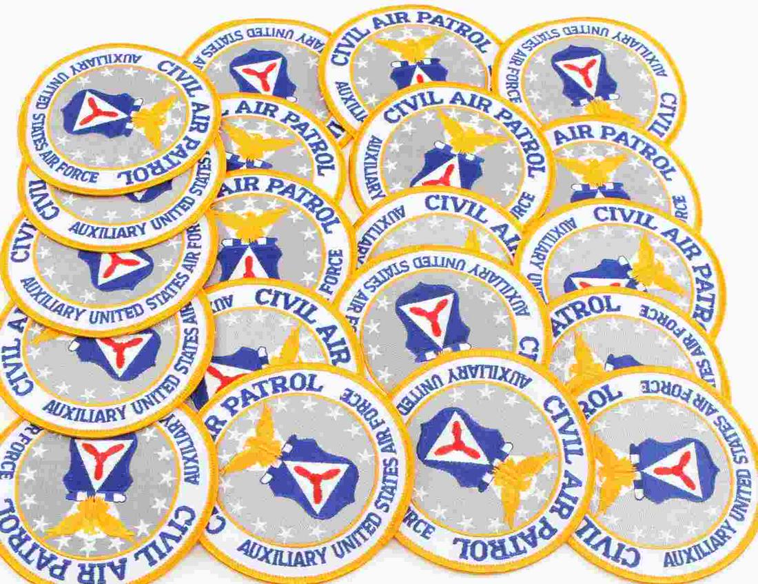 VIETNAM WAR ERA USAF CIVIL AIR PATROL PATCH LOT: USAF Viet Nam Era Civil Air Patrol Auxiliary United States Air Force Pocket Patches. Lot includes 20 patches. They measure 4 1/16” in diameter. The front reads ‘Civil Air Patrol Auxiliary United S