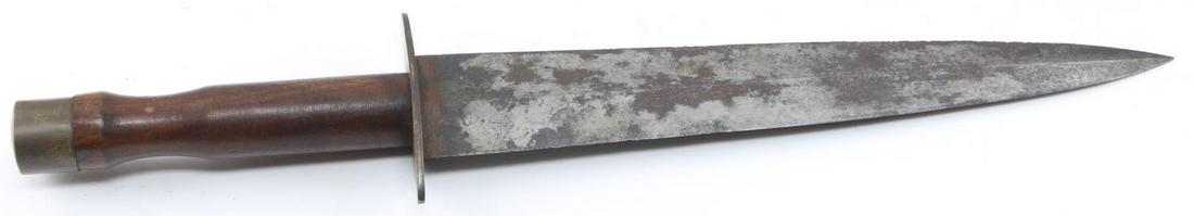 CONFEDERATES STATES ARMY CSA CIVIL WAR BOWIE KNIFE: Confederate States Army CSA Civil War Era Bowie Knife & Scabbard. Measures 18 1/8” long overall. The double edged steel blade is measures 2” wide by 12 1/16” long. Has a wood handle with a brass