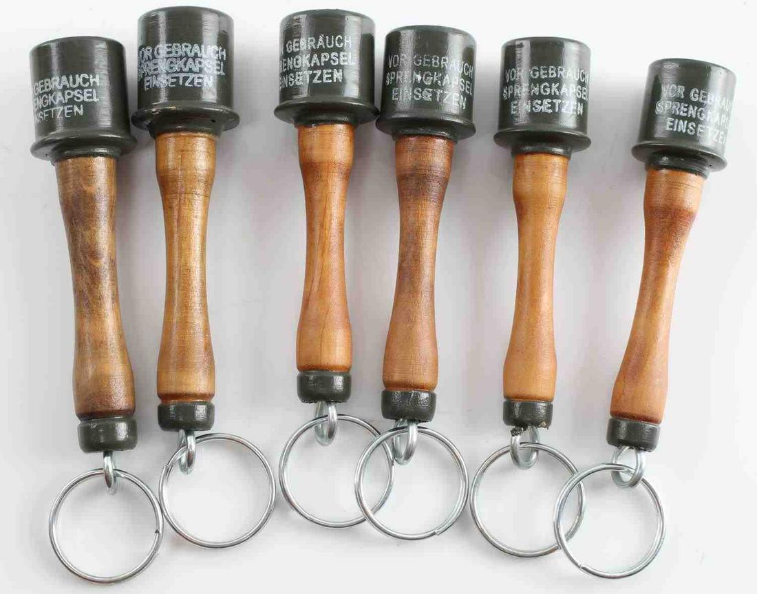 WWII GERMAN POTATO MASHER GRENADE KEY CHAIN LOT: Interesting gimmick 5.5 inches with ring. Six total.