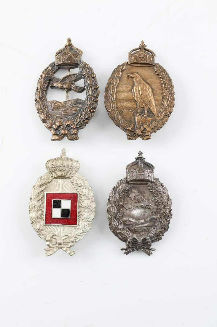 WWI PRUSSIAN IMPERIAL GERMANY PILOT BADGE LOT OF 5: WWI Prussian Imperial Germany Pilot Badge Lot of 5. Lot includes Naval Pilots badge, One Pilots Badge, one Pilot Observer badge and one Retired Navy Pilot Badge. Navy Pilot badge has a makers mark of 